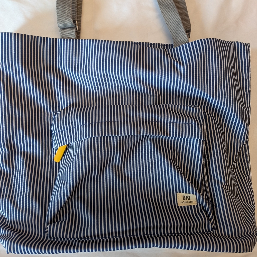 Ori Bag London Navy Striped Tote Bag Yellow Accents